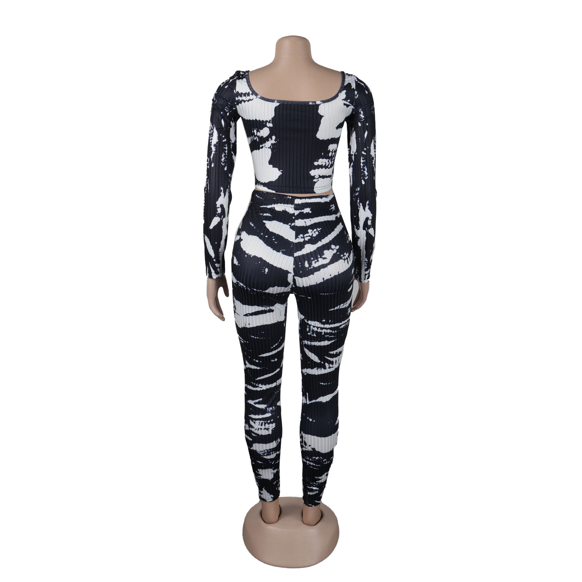 Sexy Printed Slim Fit Stretch Ribbed Two-Piece Pants Set 9