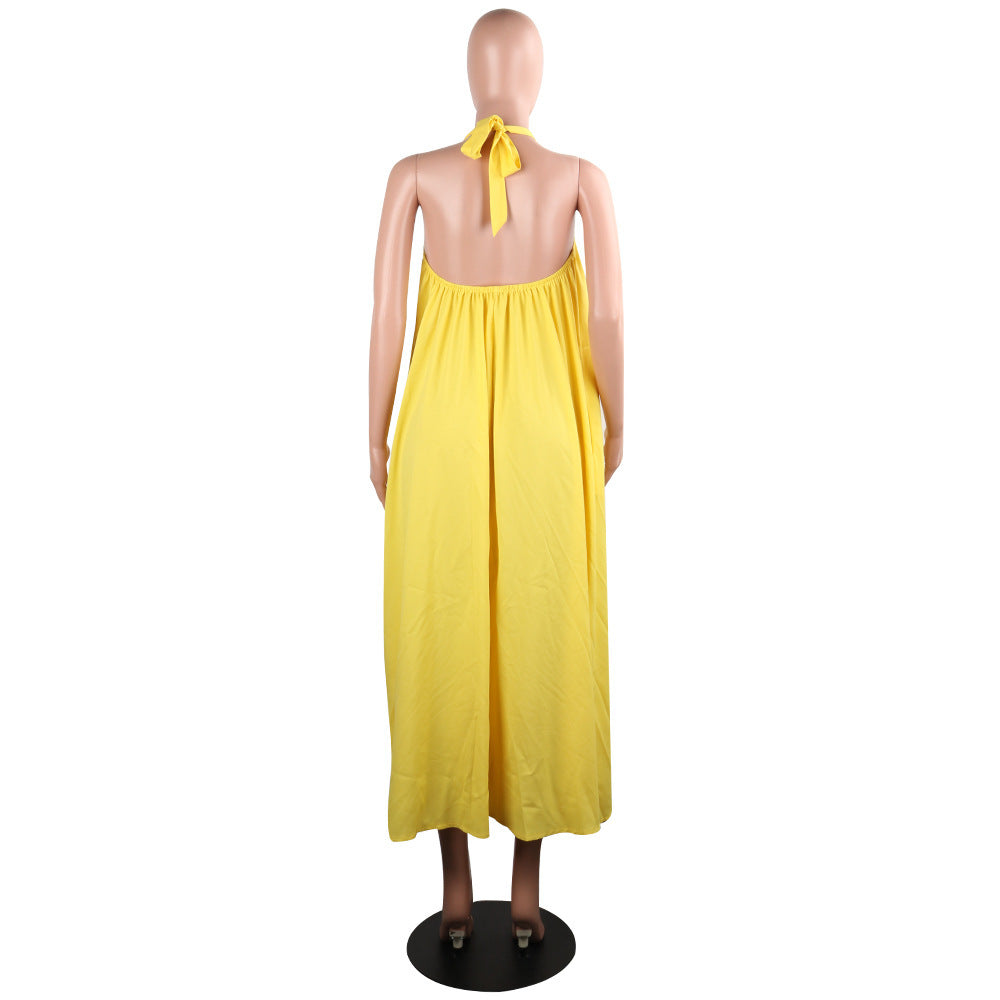 Women's Sling Loose Halter Print Boho Maxi Dress 20