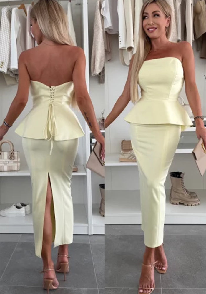 Spring Women's Clothing Strapless Sexy Split Fashion Two Piece Skirt Set