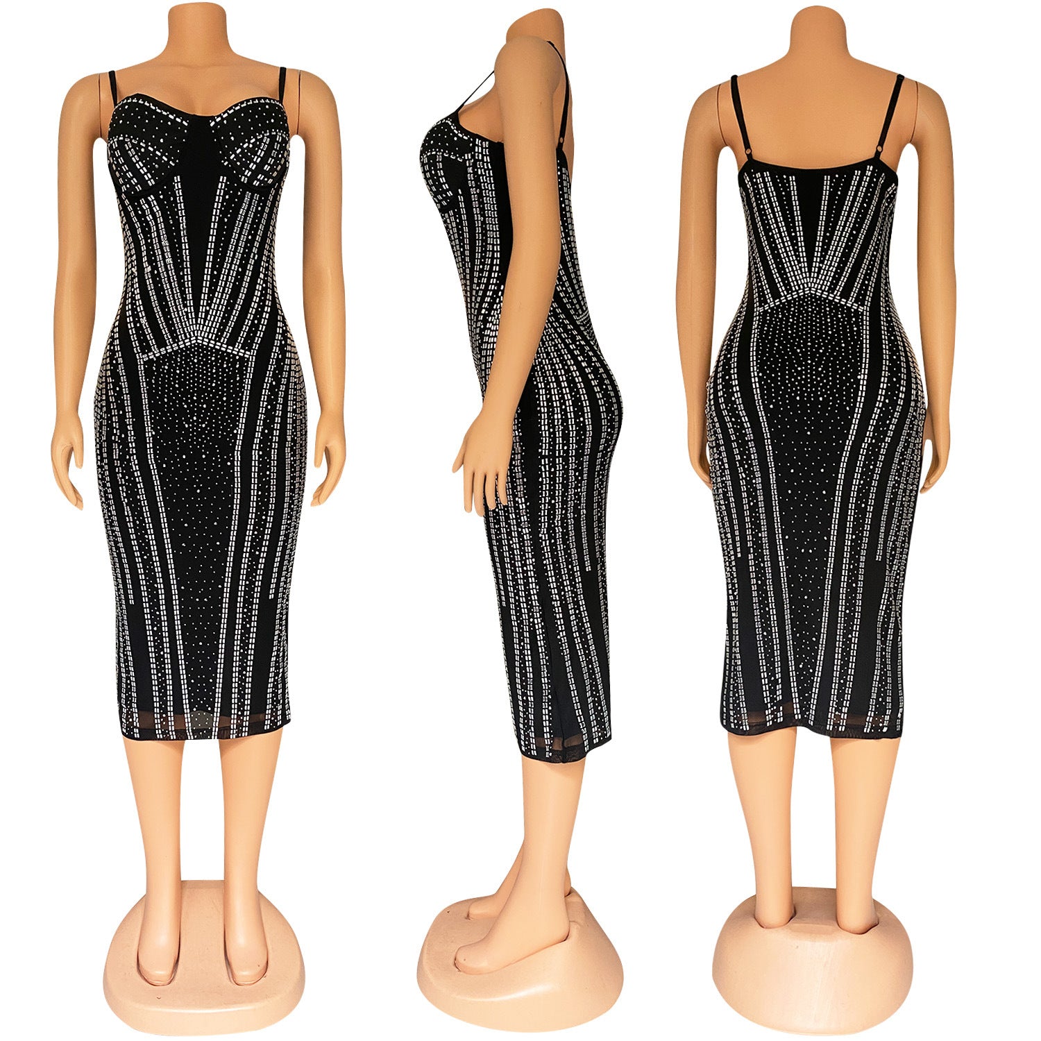 Autumn And Winter Women's Sexy Mesh Beaded Strap Nightclub Dress 11