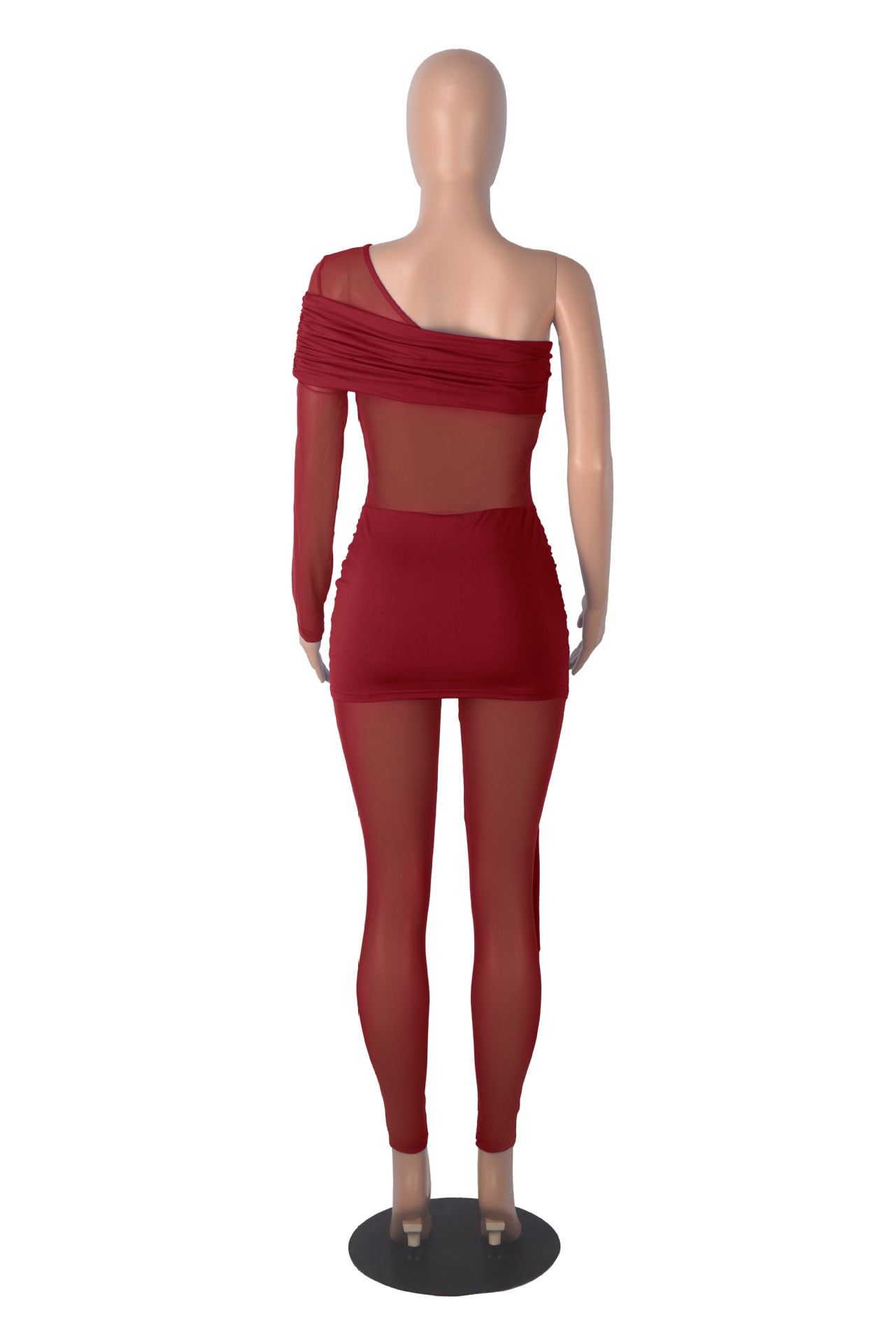 Fashion Slim Fit Sexy Solid Color Slim Waist One-Shoulder Long Sleeve Patchwork Jumpsuit 15