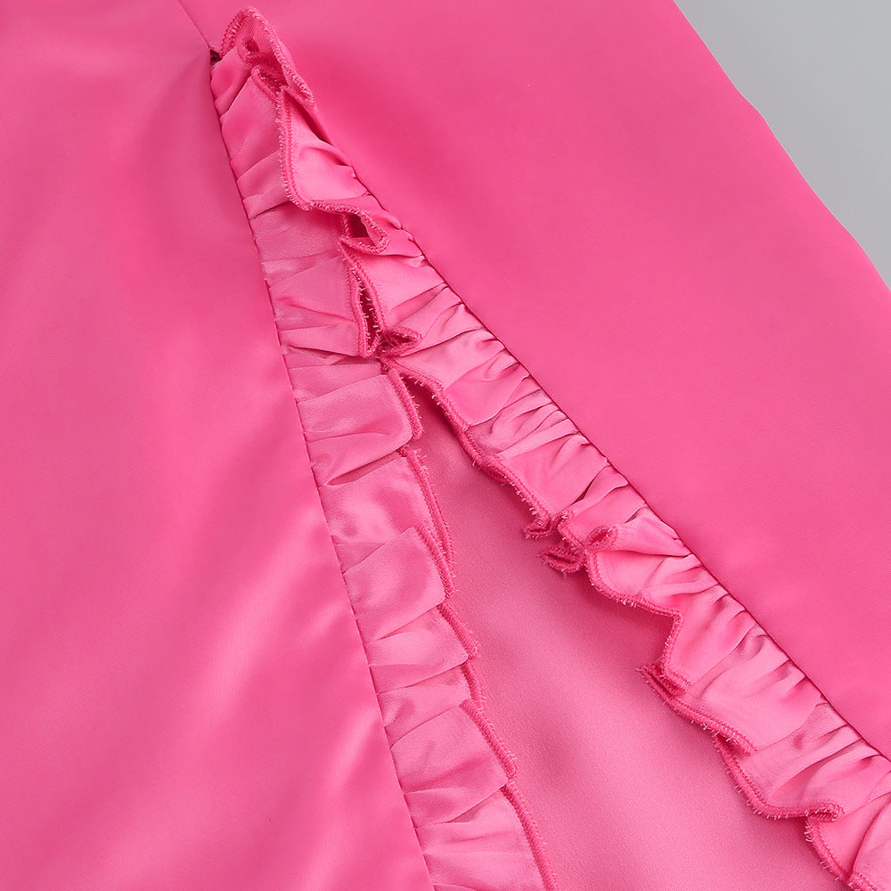 Summer Flower Sexy Strapless Halter Low Back Slit Long Party Dress 21