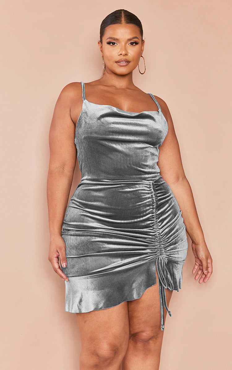 Plus Size Women suspender drawstring party dress 8