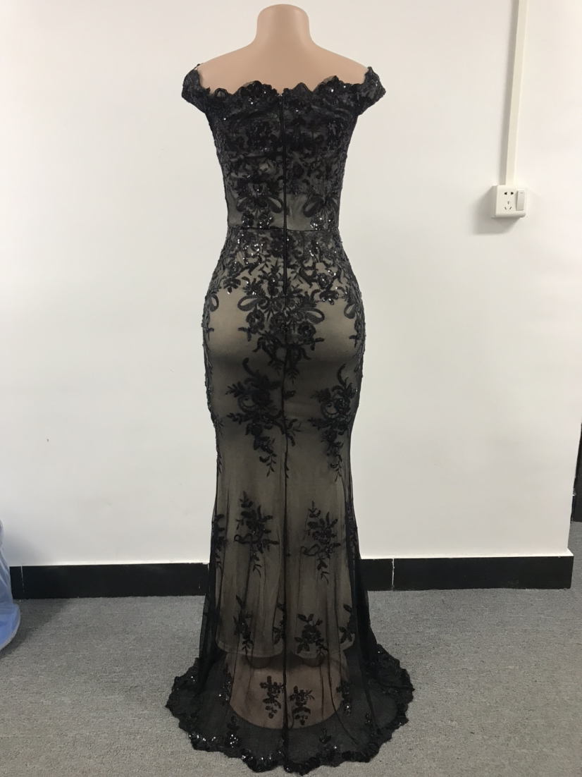 Women Elegant off shoulder sequins Fishtail Evening Dress 18