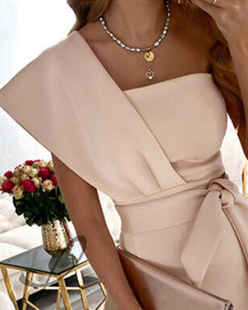 Women Slash Shoulder Print Slit Midi Dress 14