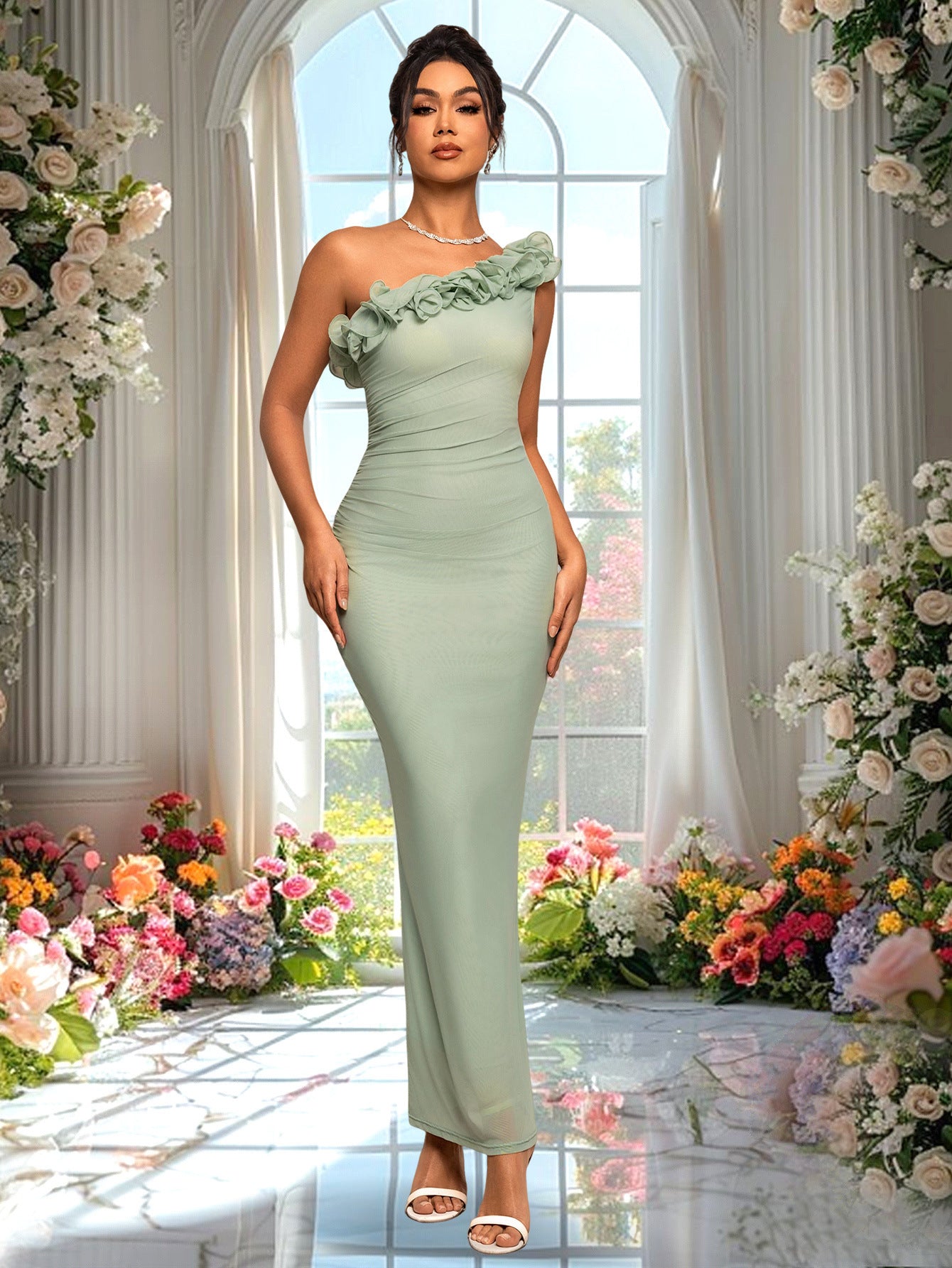 Women Ruffled Fishtail Bodycon French Maxi Dress 9