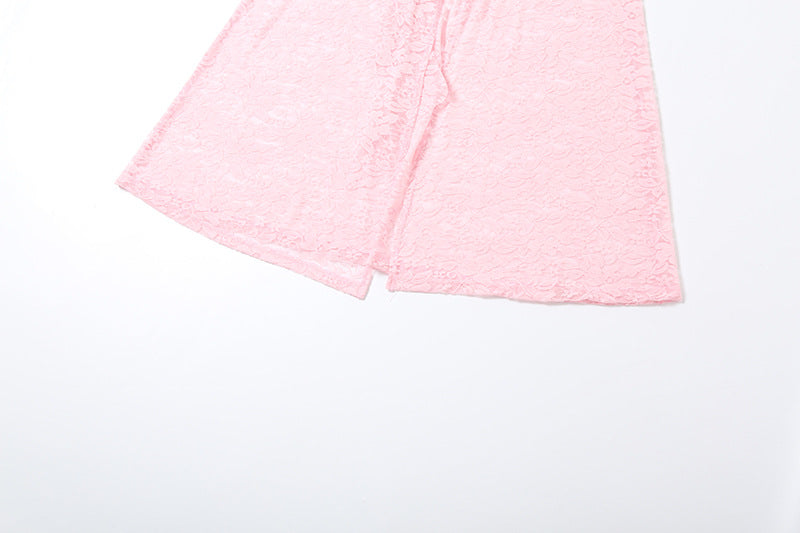 Summer Fashion Chic Elegant Lace Patchwork Halter Neck Slit Long Dress 25