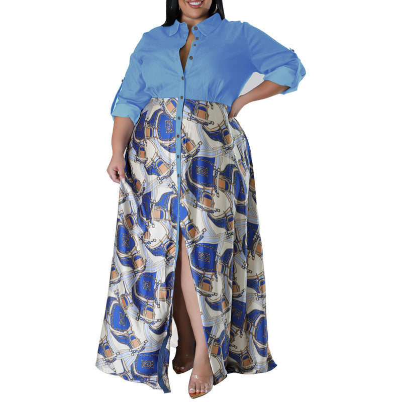 Plus Size Autumn Women's Turndown Collar Button Up Long Sleeve Shirt Dress 10