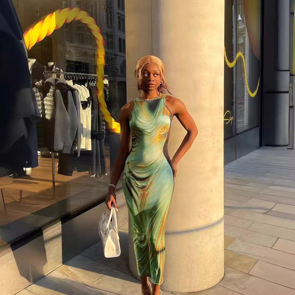 Women Summer Print Sexy Sleeveless Dress 4