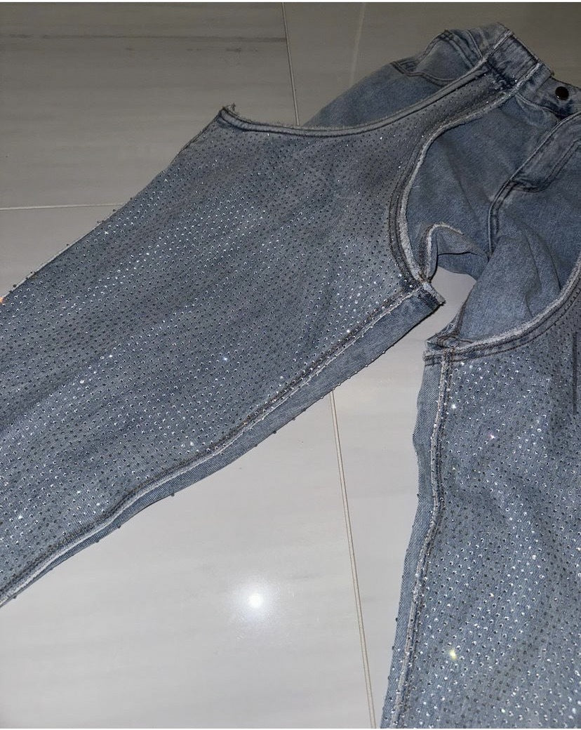 Fashion Irregular hollow Patchwork zipper Beaded elastic Denim pants 13