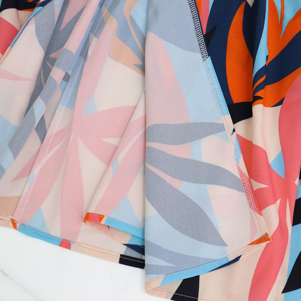 Women's Printed Puff Sleeve V-Neck Ruffle Long Dress 10