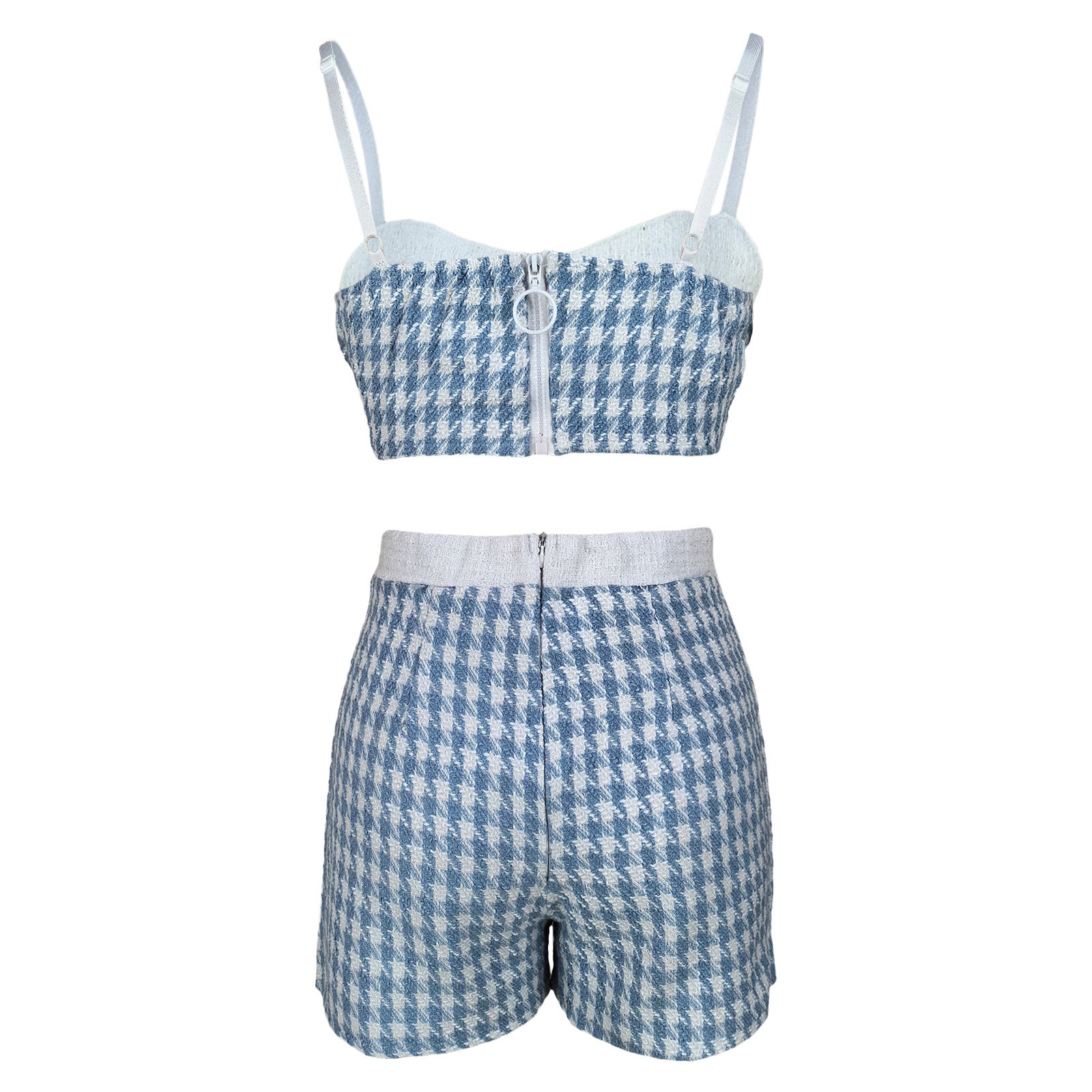 Women Houndstooth Sexy Crop Top and Shorts Two-piece Set 15