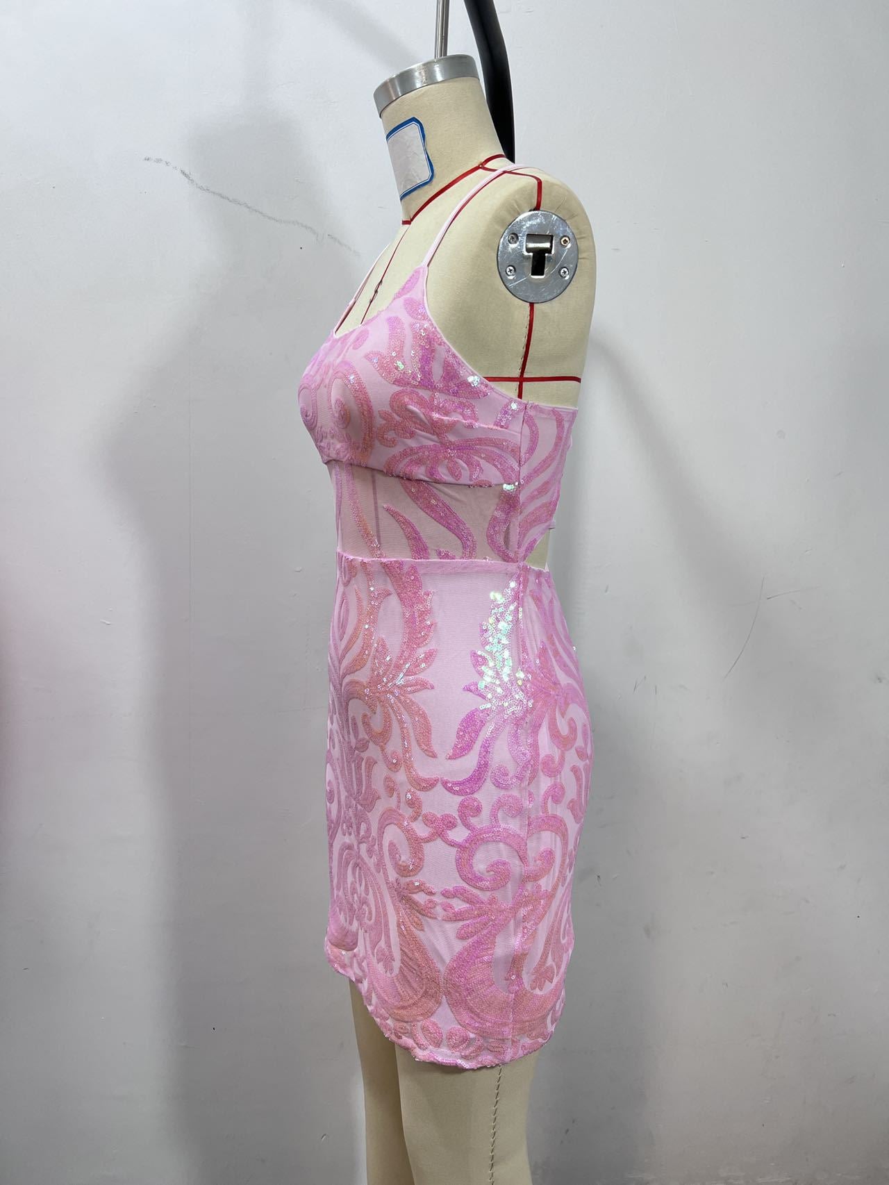 Spring And Summer Fashion Sexy Strap Sequin Pink Short Dress 7