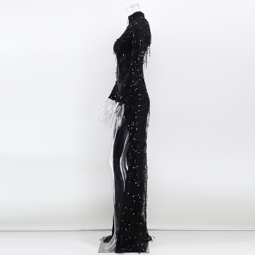 Sexy Long Sleeve See-Through Sequin Women's Evening Dress 10
