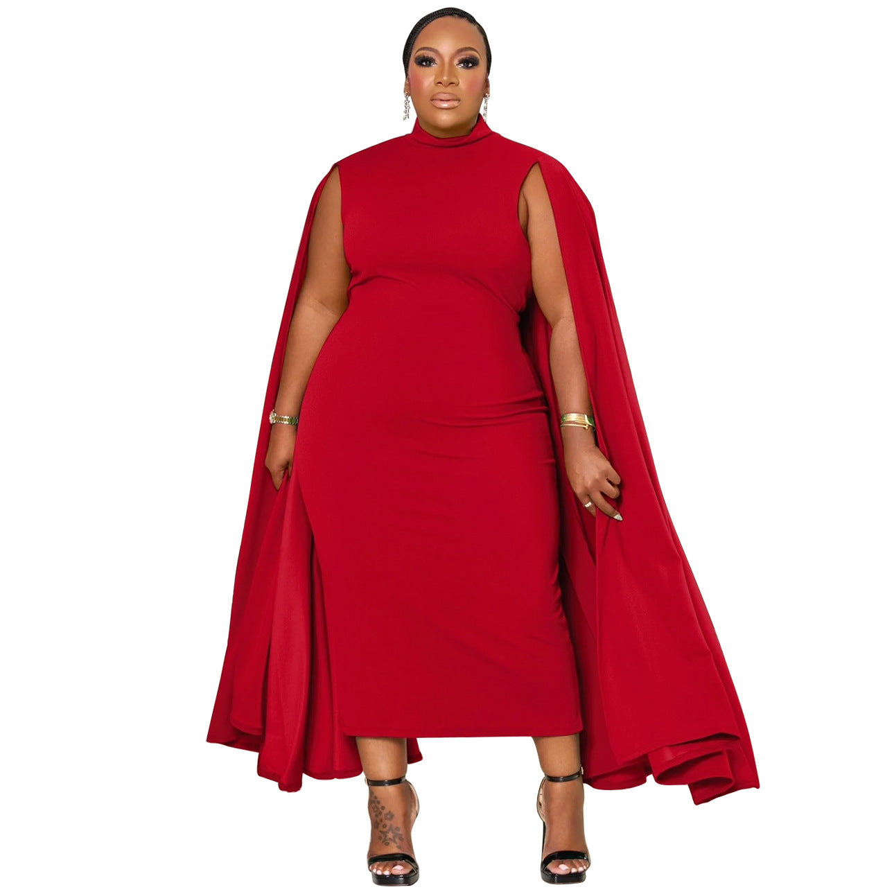 Plus Size African Women Solid Round Neck Patchwork Bodycon Dress 8