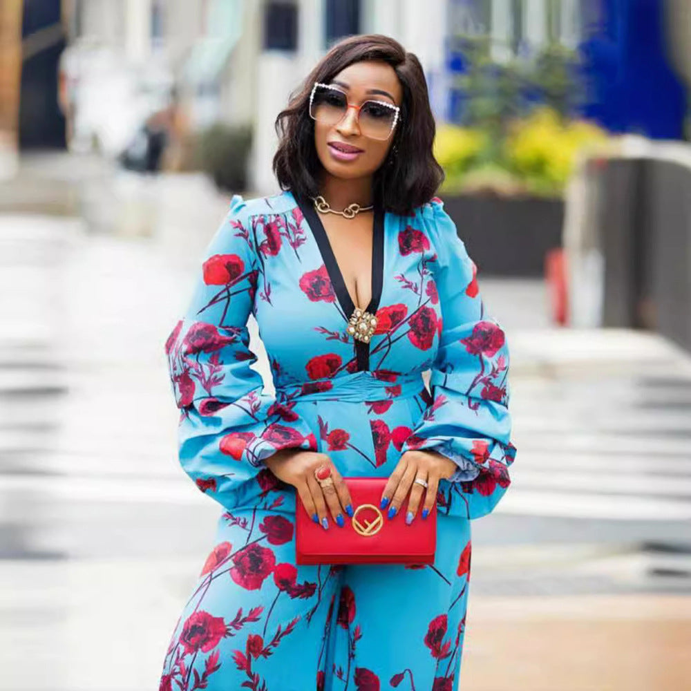 African Women long sleeve Print Jumpsuits 4