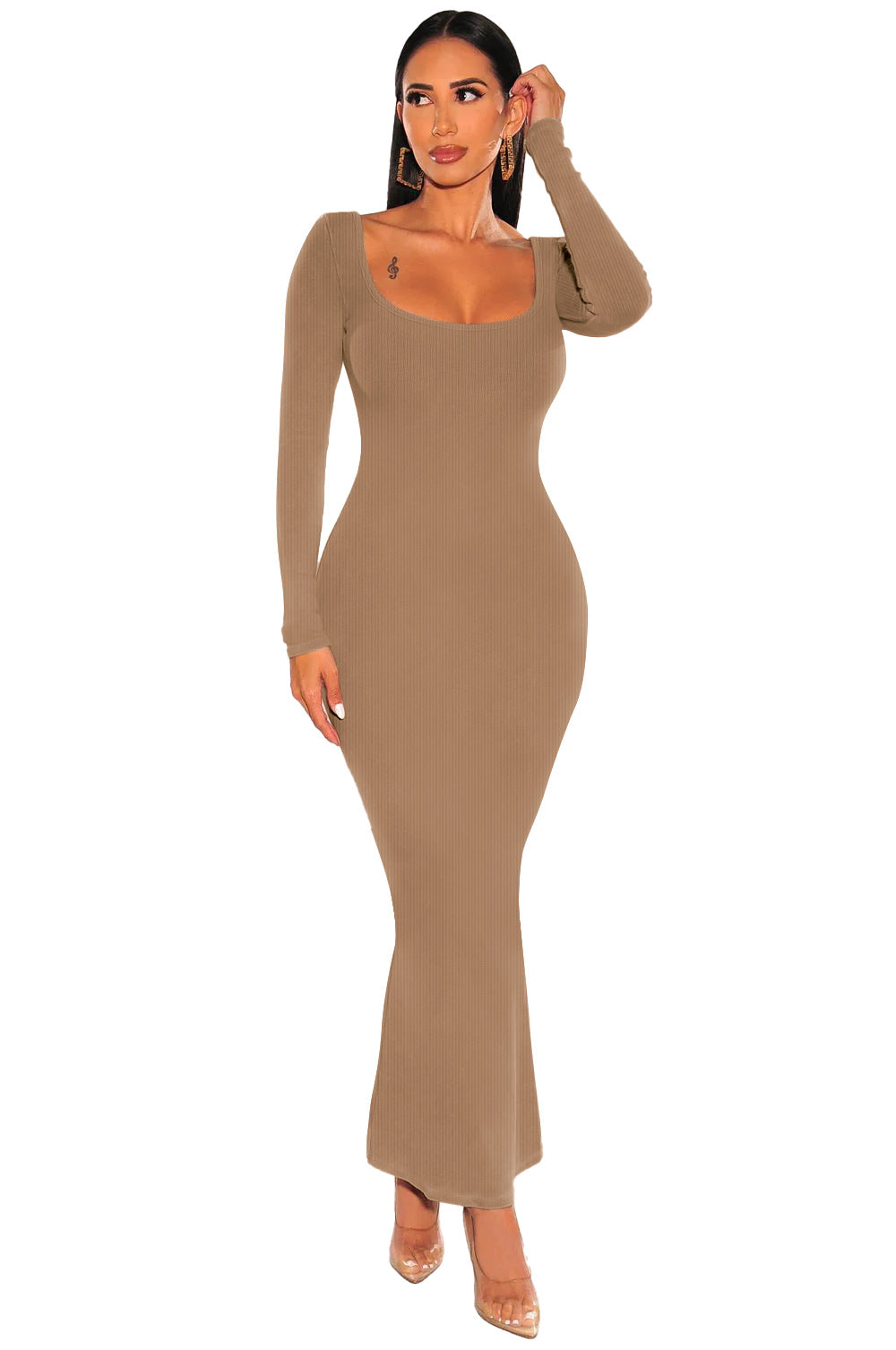 Women autumn square neck long sleeve knitting dress 7