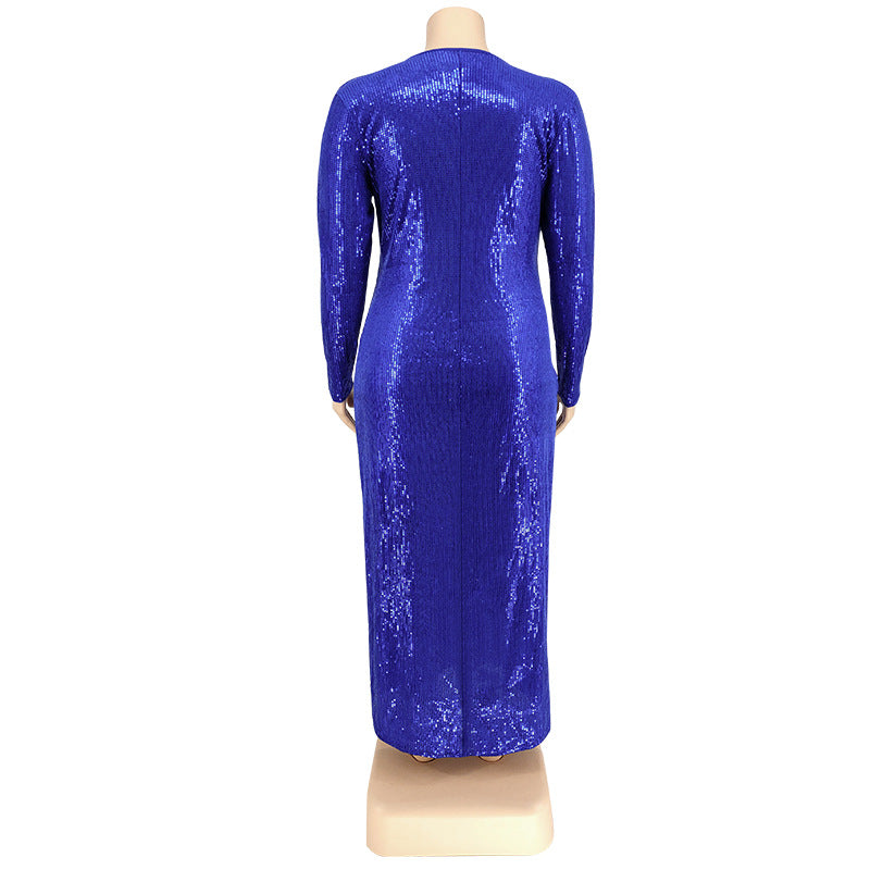 Plus Size Autumn Women's Velvet Bottom Embroidered Sequin Dress 16