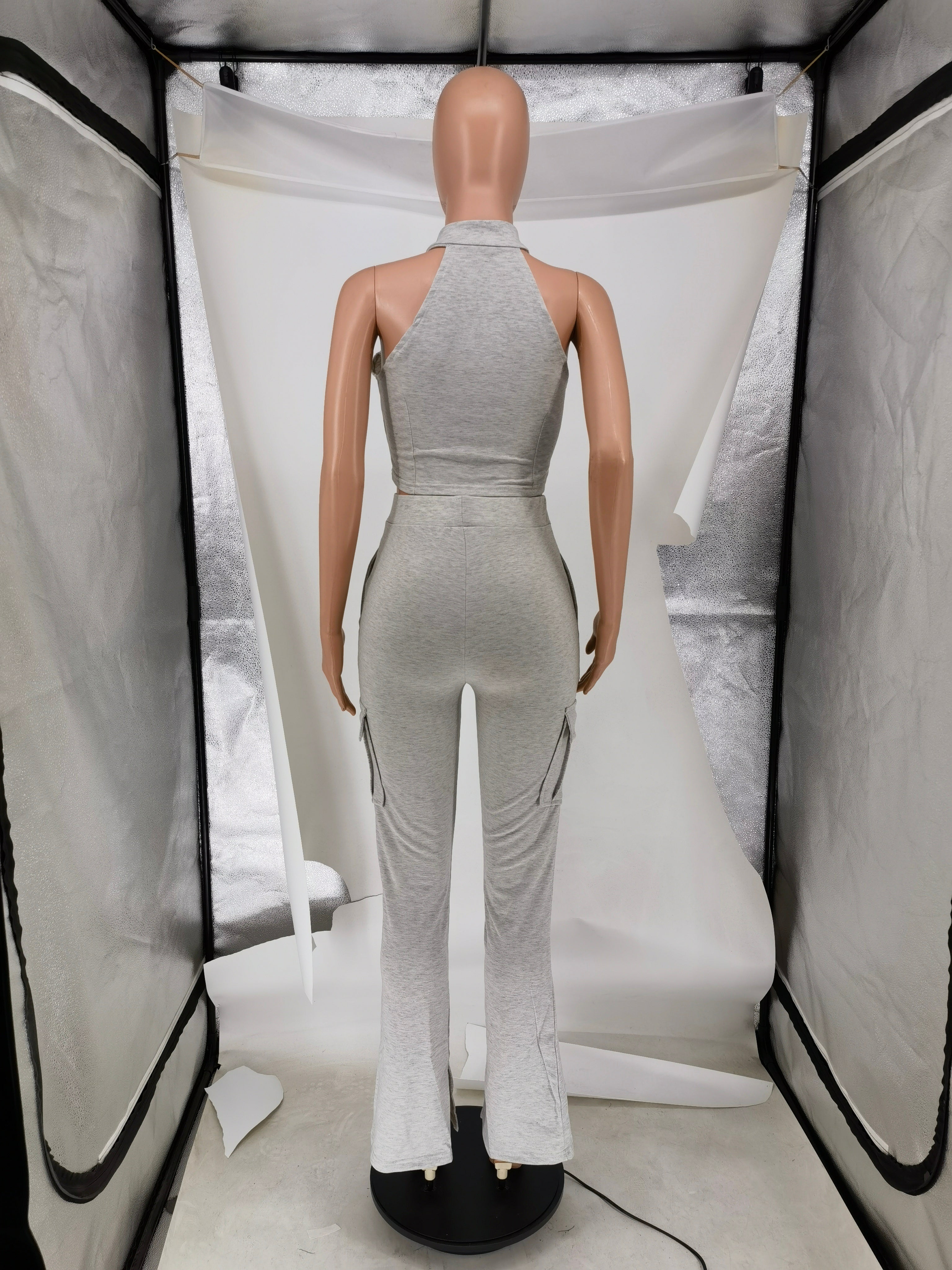 Women's Casual Sports Tight Fitting Zipper Top Butt Lift Pants Two Piece Set 13