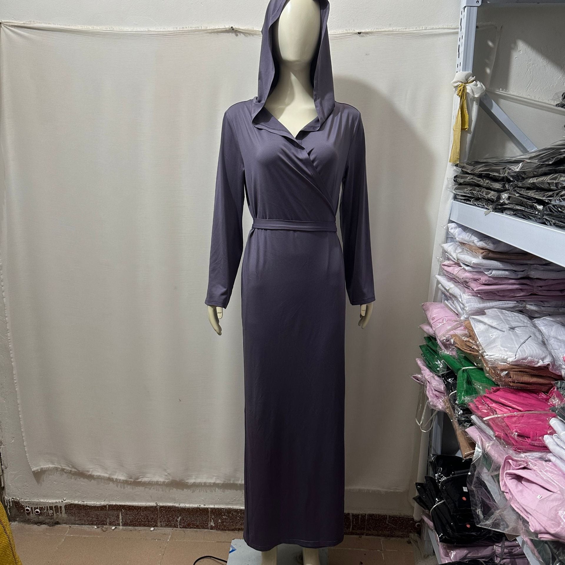 Women's Fashion Hooded Slim Lace-Up Long Sleeve Long Dress 11