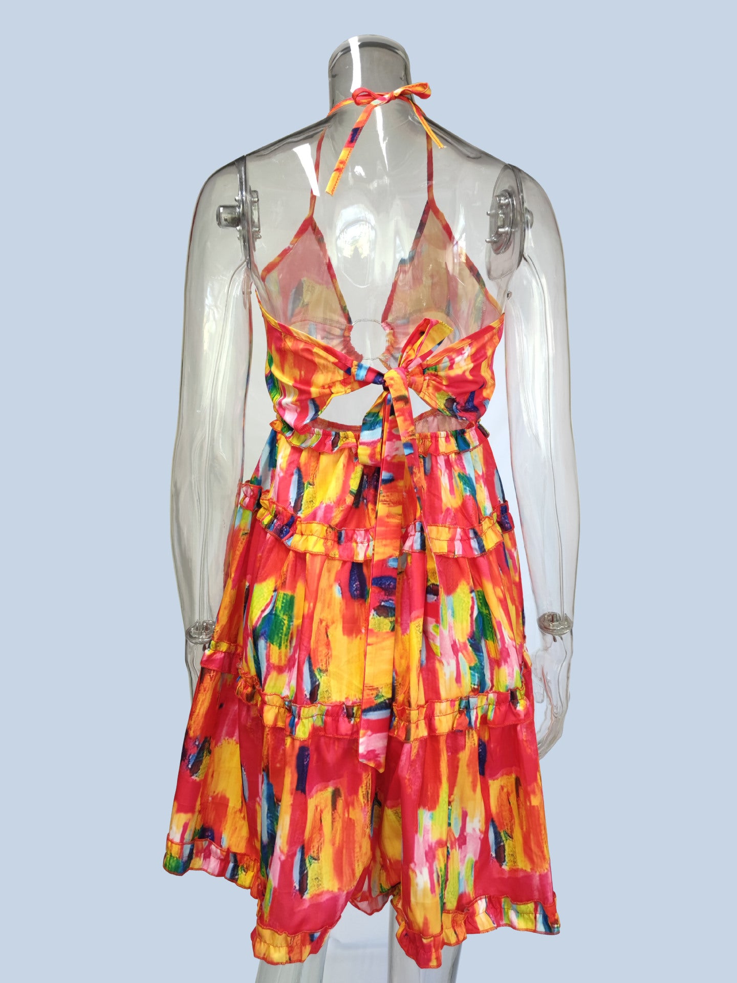 Women's Summer Sexy Cutout Halter Neck V-Neck Cake Dress 19