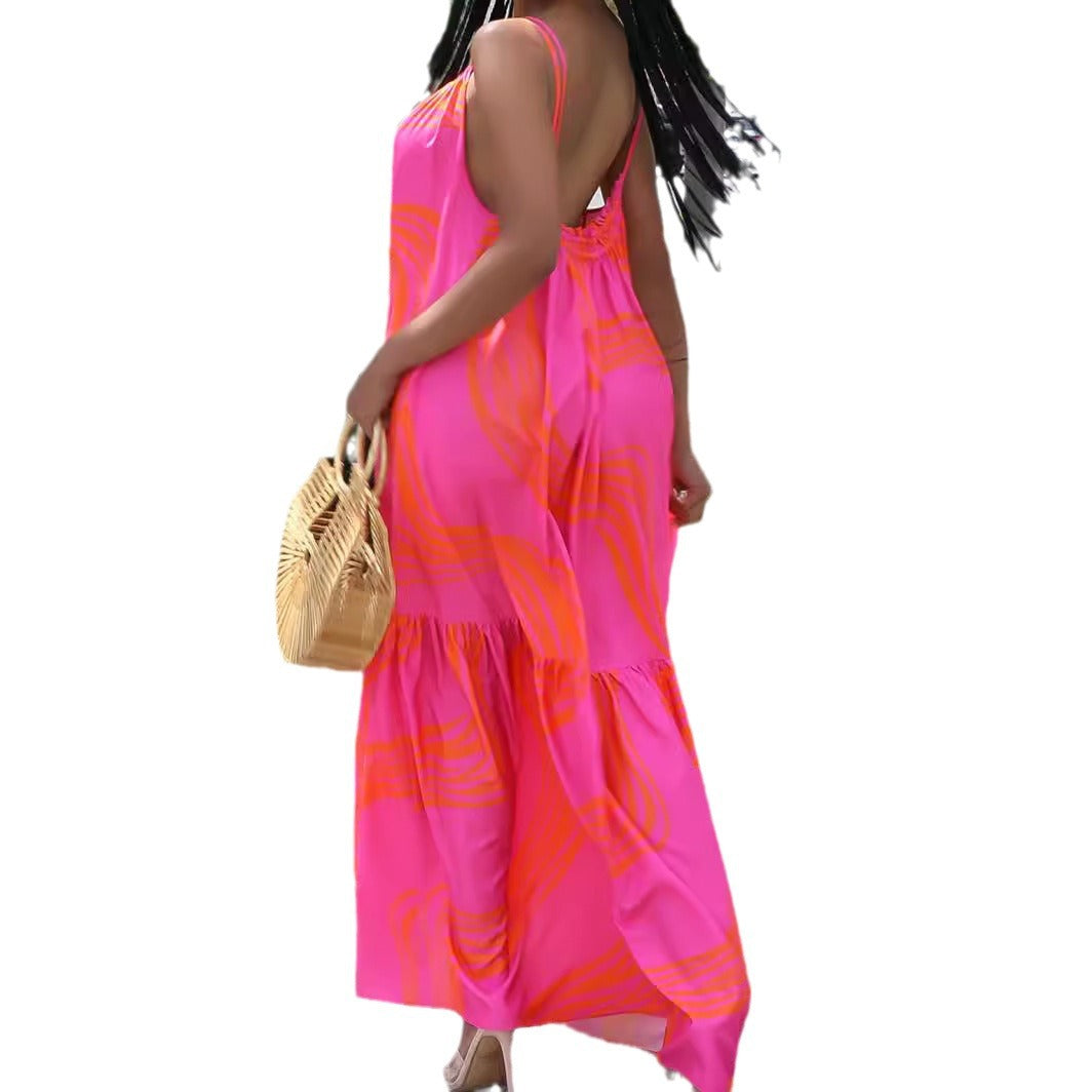 Women Summer Holidays Backless Suspender Maxi Dress 6