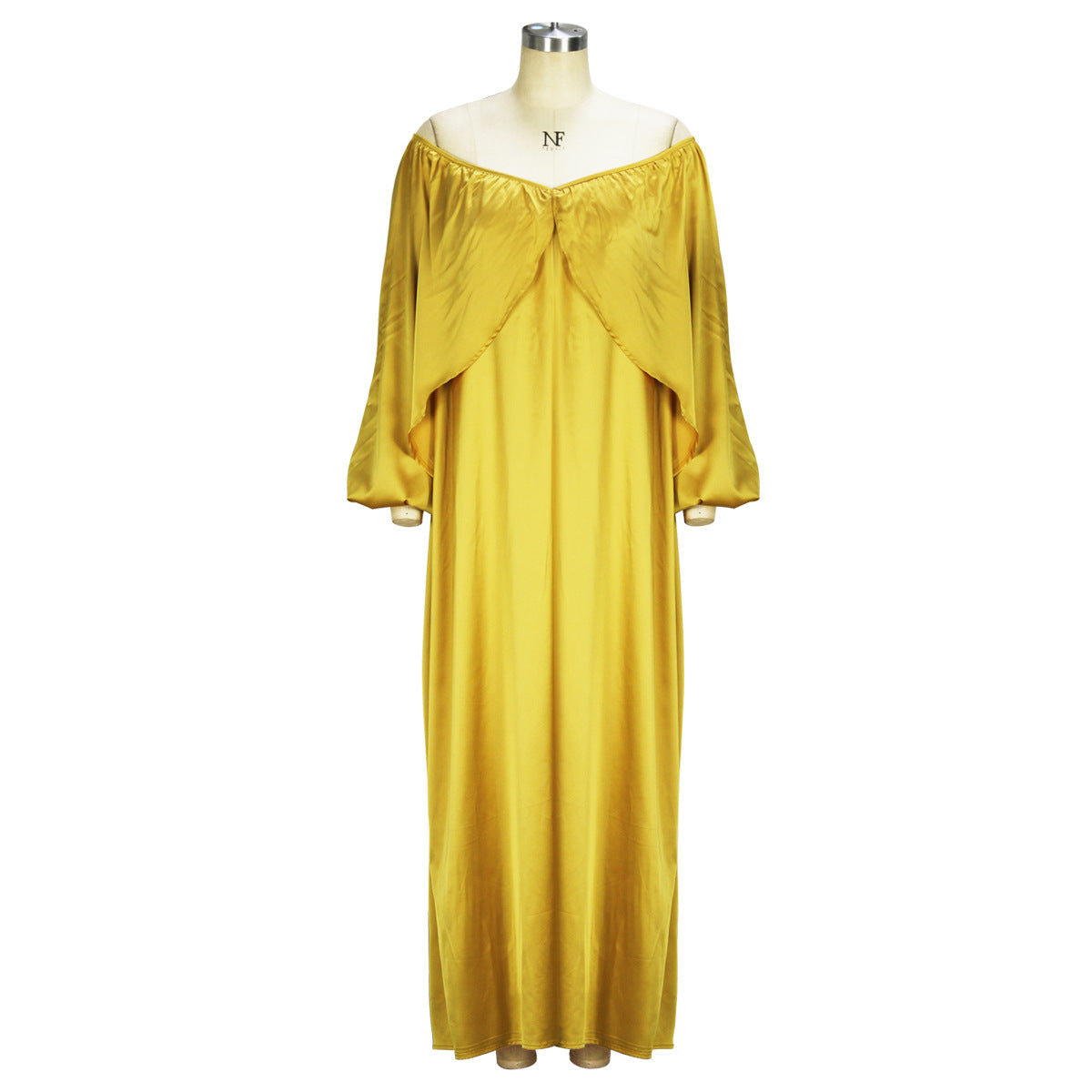 Women's Fashion Spring Autumn Chic Off Shoulder Sexy Dress Solid Color Color Bat Sleeves Maxi Dress 14