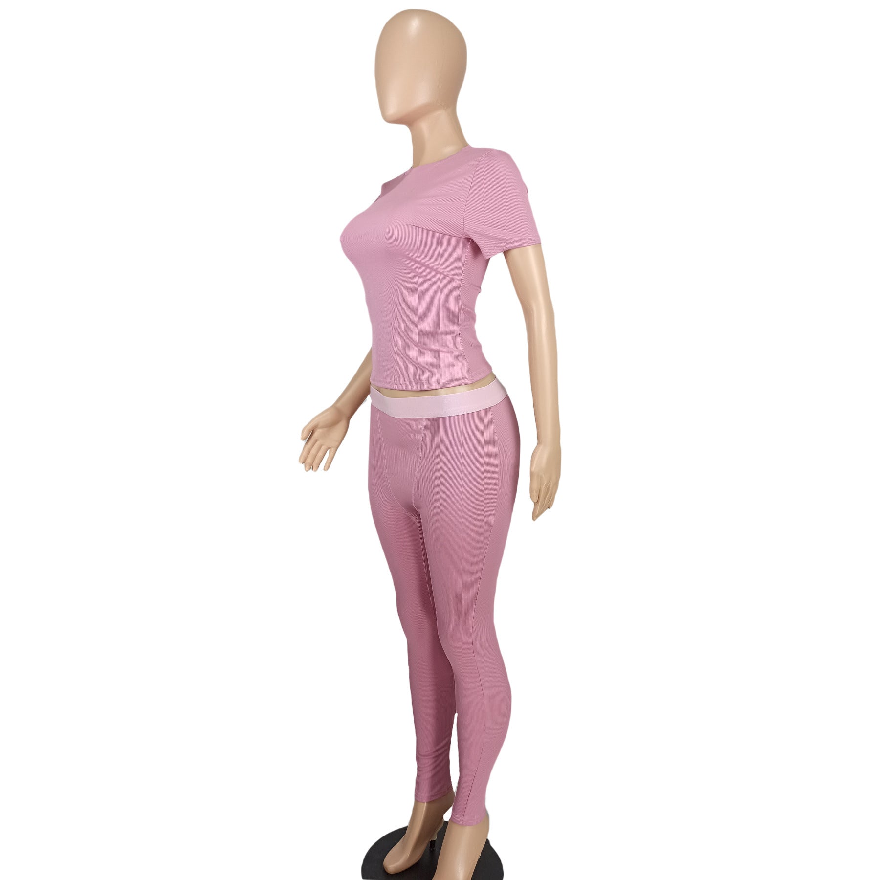 Women Sexy Solid Short Sleeve Top and Pant Two-piece Set 10