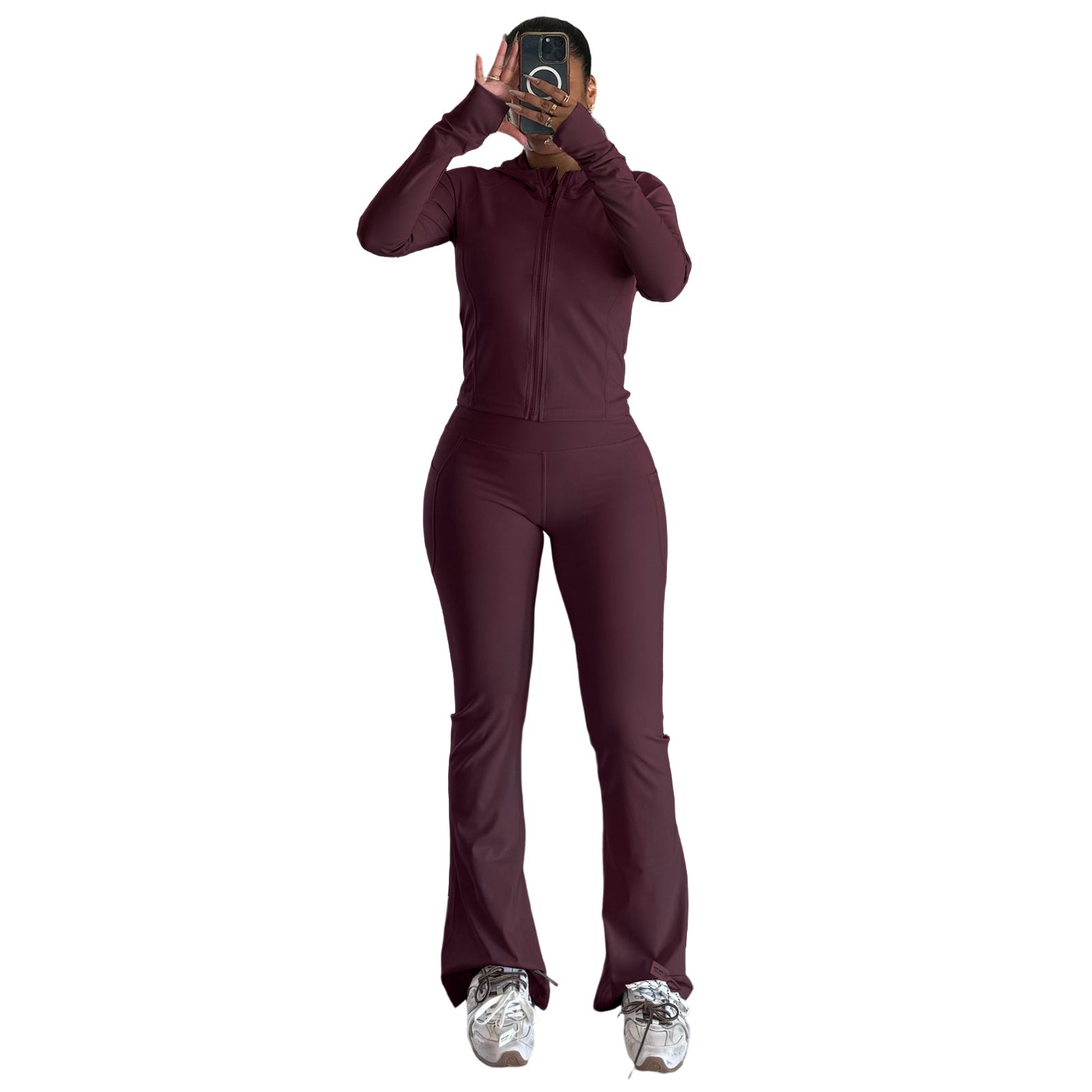 Tight Fitting Quick-Dry Gym Pockets Zipper Yoga Suit Outdoor Running Sportswear 29