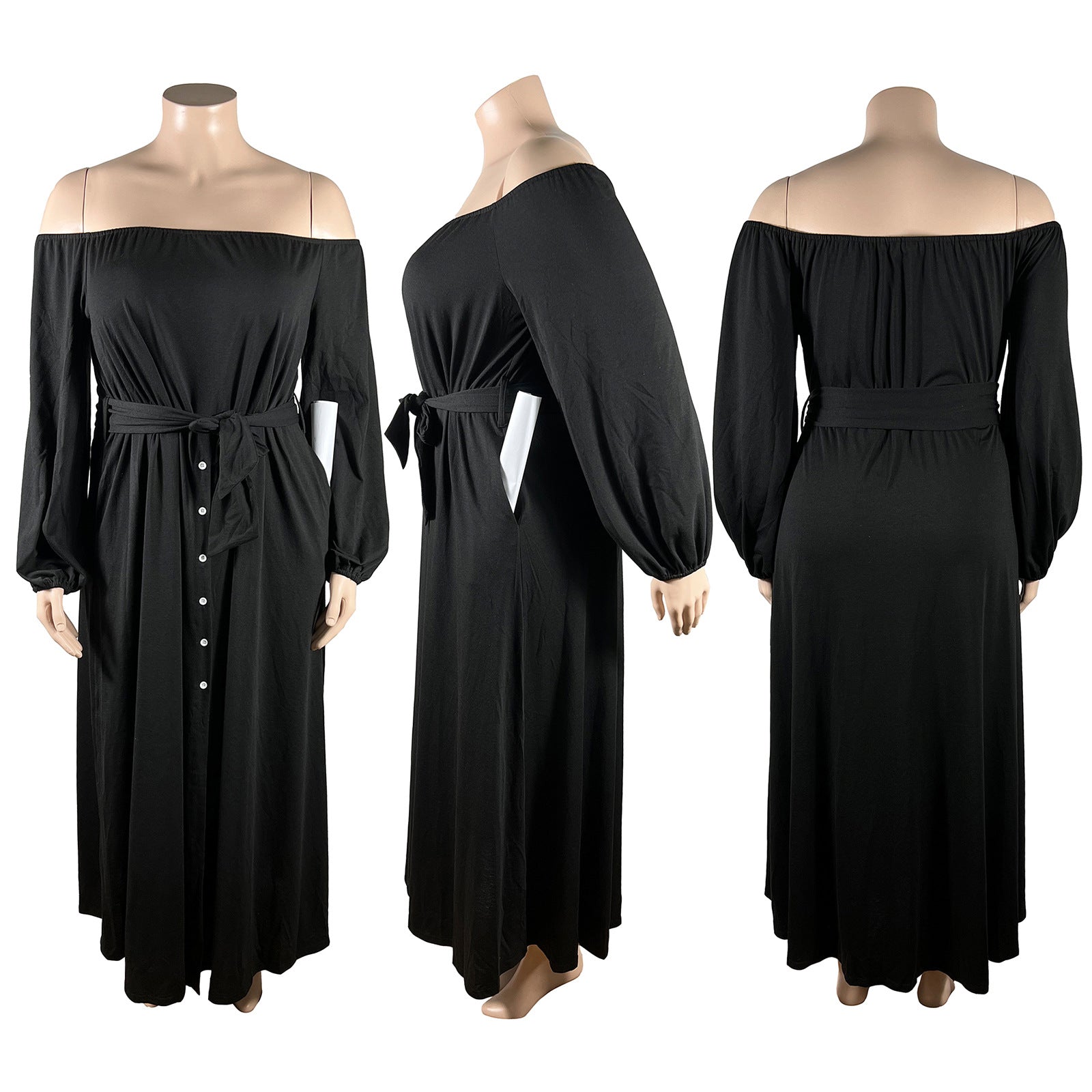 Plus Size Women Long Sleeve Pocket Button Slit Dress 12