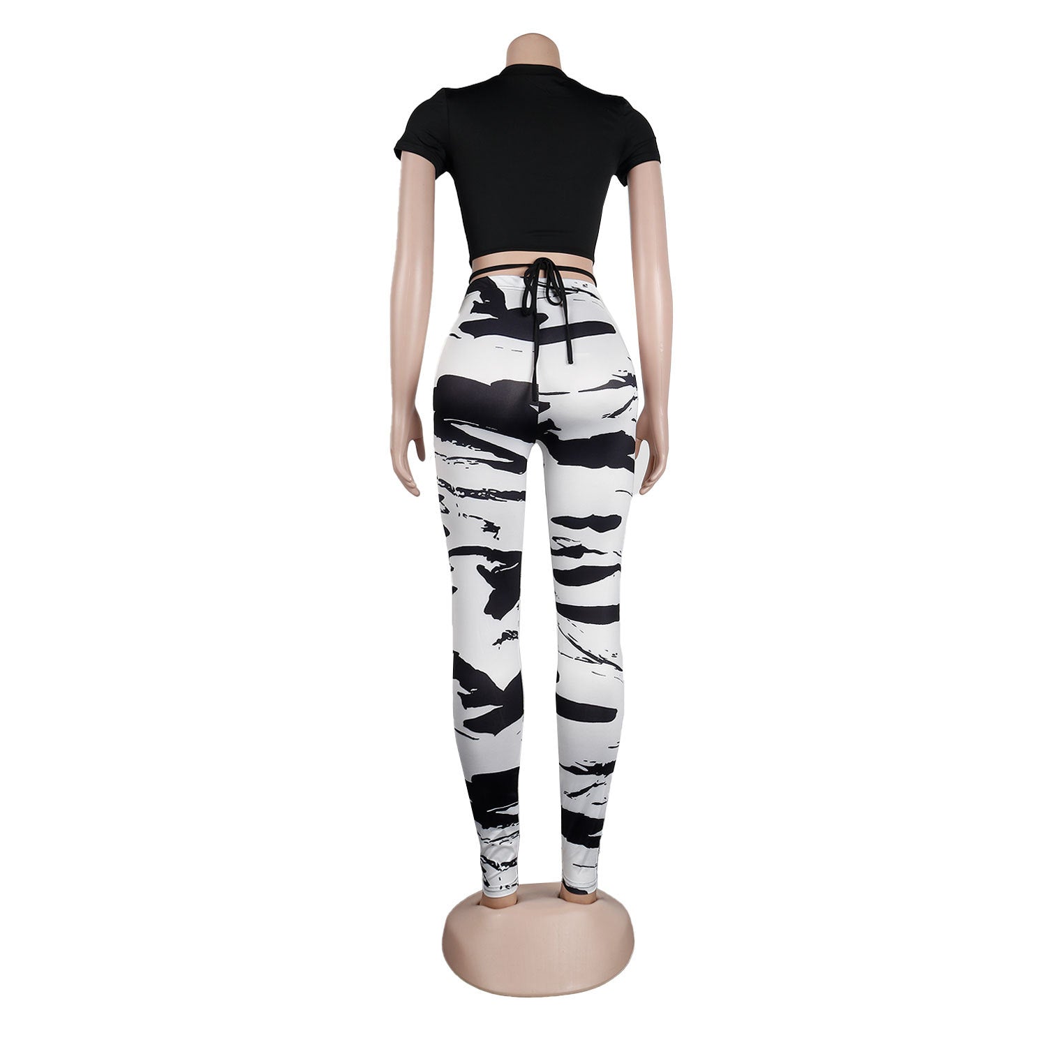 Women Sexy Short Sleeve Top+ Printed Trousers Two-piece Set 11