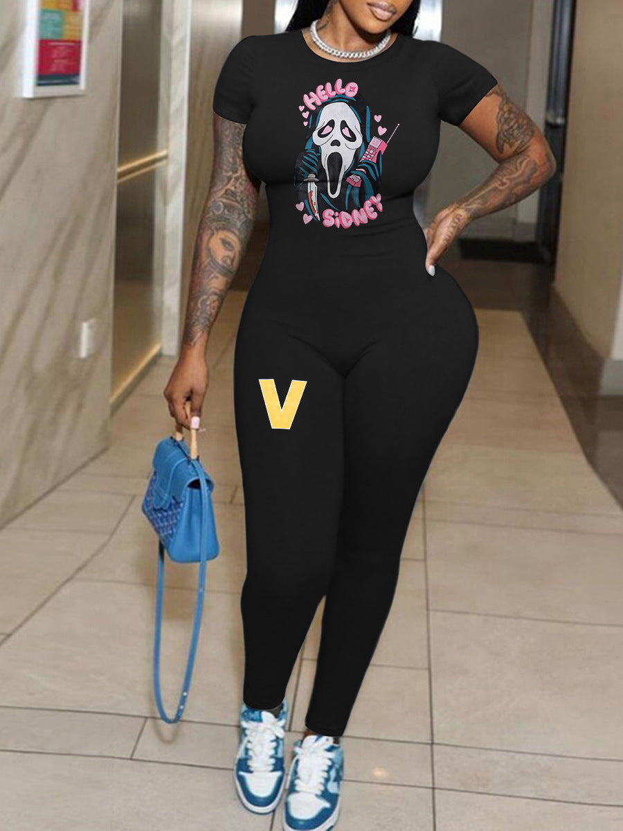 Women Short Sleeve Letter Print Jumpsuit 3