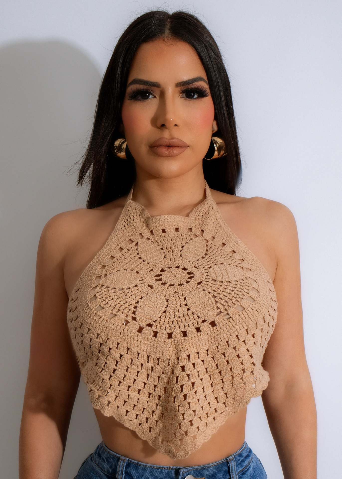 Lace-Up Halter Neck crocheted Tank vacation beach top 3