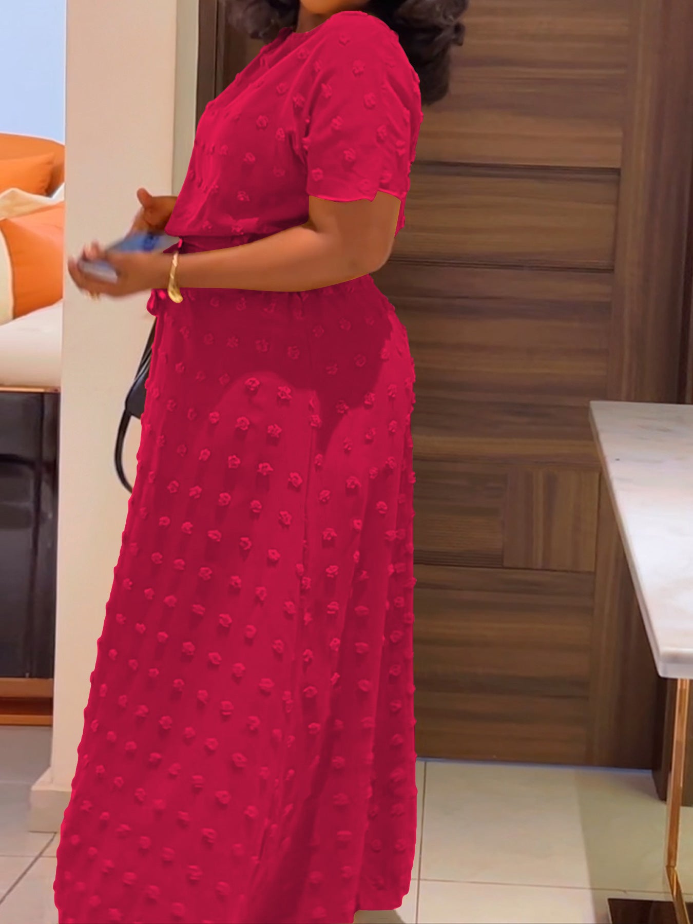 Women Summer Plus Size Solid Bat Sleeves Dress 3