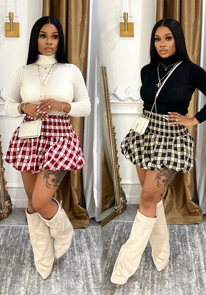 Women Classic Plaid Flower Bud Skirt