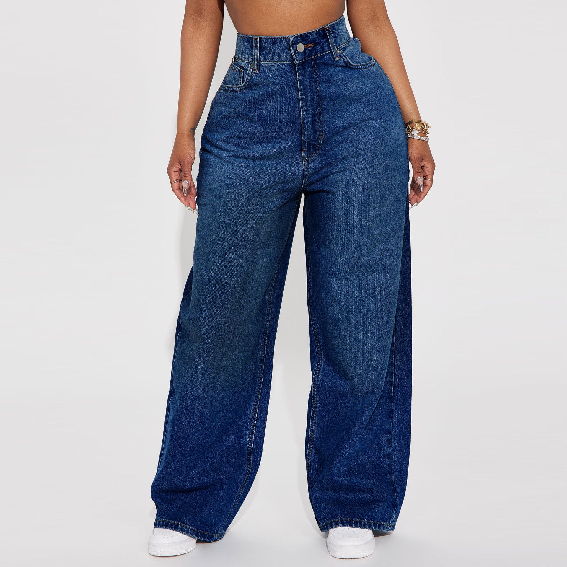 Plus Size Women no stretchy Denim wide-leg pants 3
