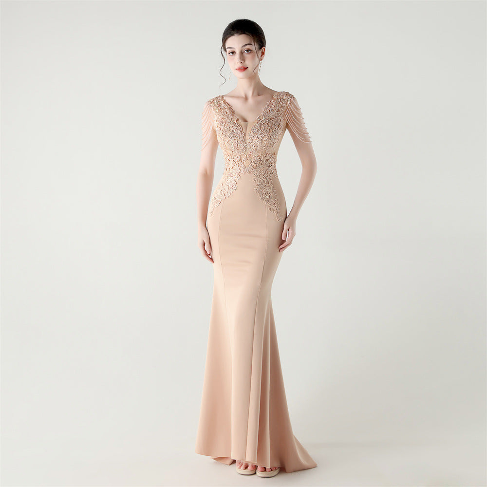 Women lace Beaded Lace-Up Formal Party evening dress 16