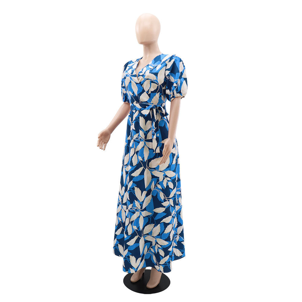 Puff Sleeve Spring Summer Casual Women's High Waist Long Dress 4