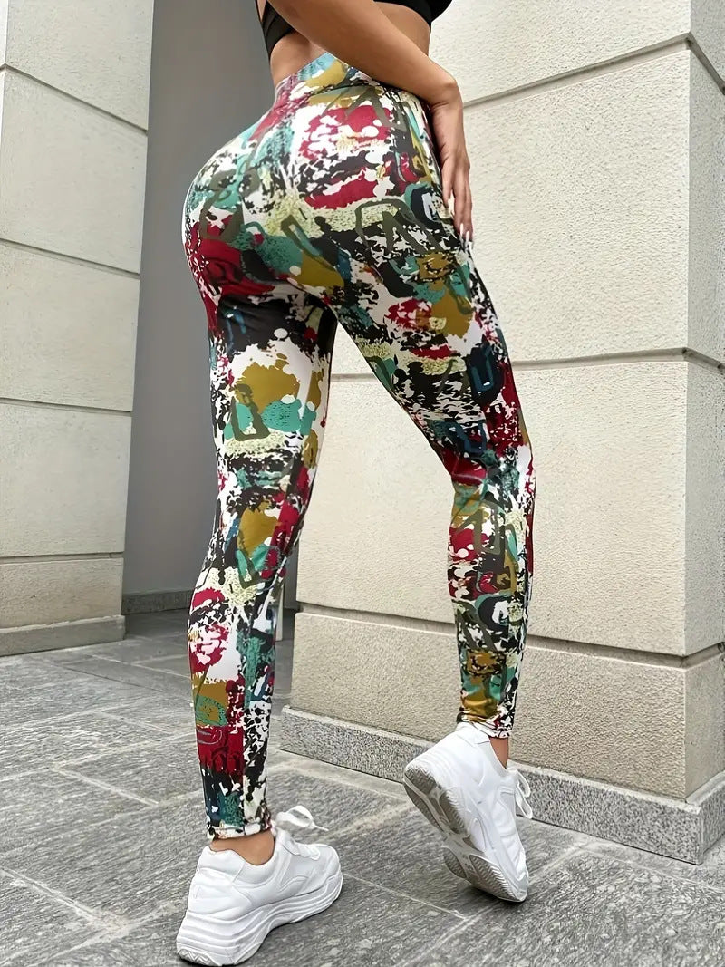 Printed Elastic Waist Butt Lift Tight Fitting Casual Leggings High Waist Sports Fitness Yoga Pants 4