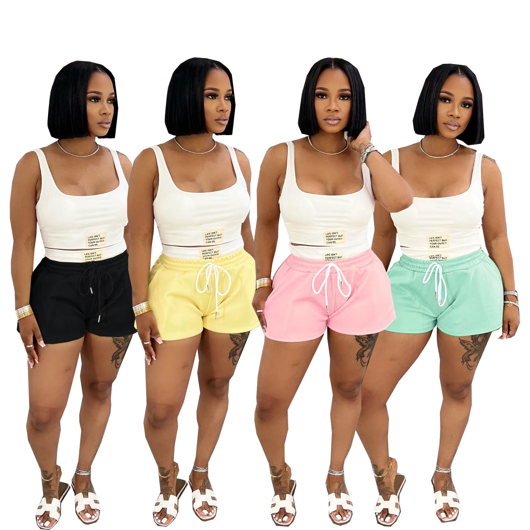 Women Summer Two Piece Set Solid Sports Tank Top and Shorts Two Piece Set 10