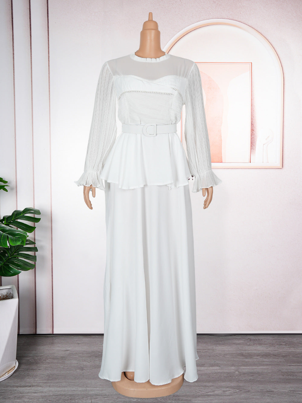 Plus Size African Women ruffle patchwork pleated long-sleeved dress 10