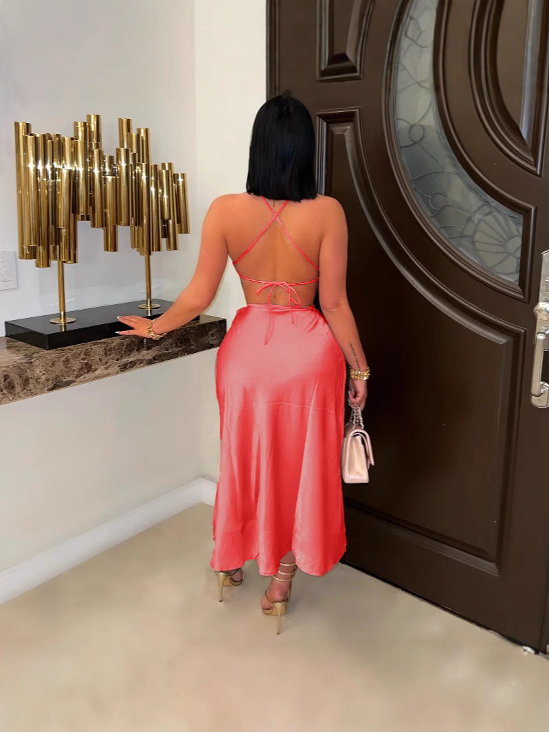 Sexy Strap High Slit Two Piece Skirt Set 5