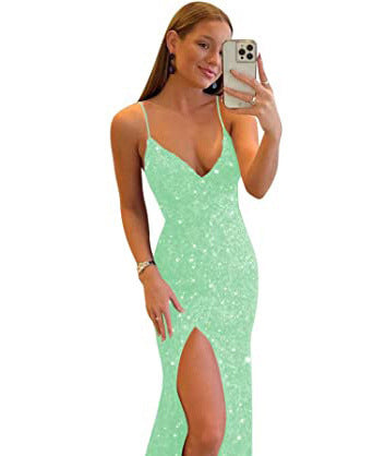 Luxury Sequin Strap Deep V Neck Low Back Formal Party Evening Dress（Processing time need 3-6 days） 13