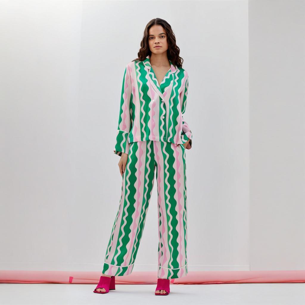 Women Long Sleeve Striped Pajama Set 8