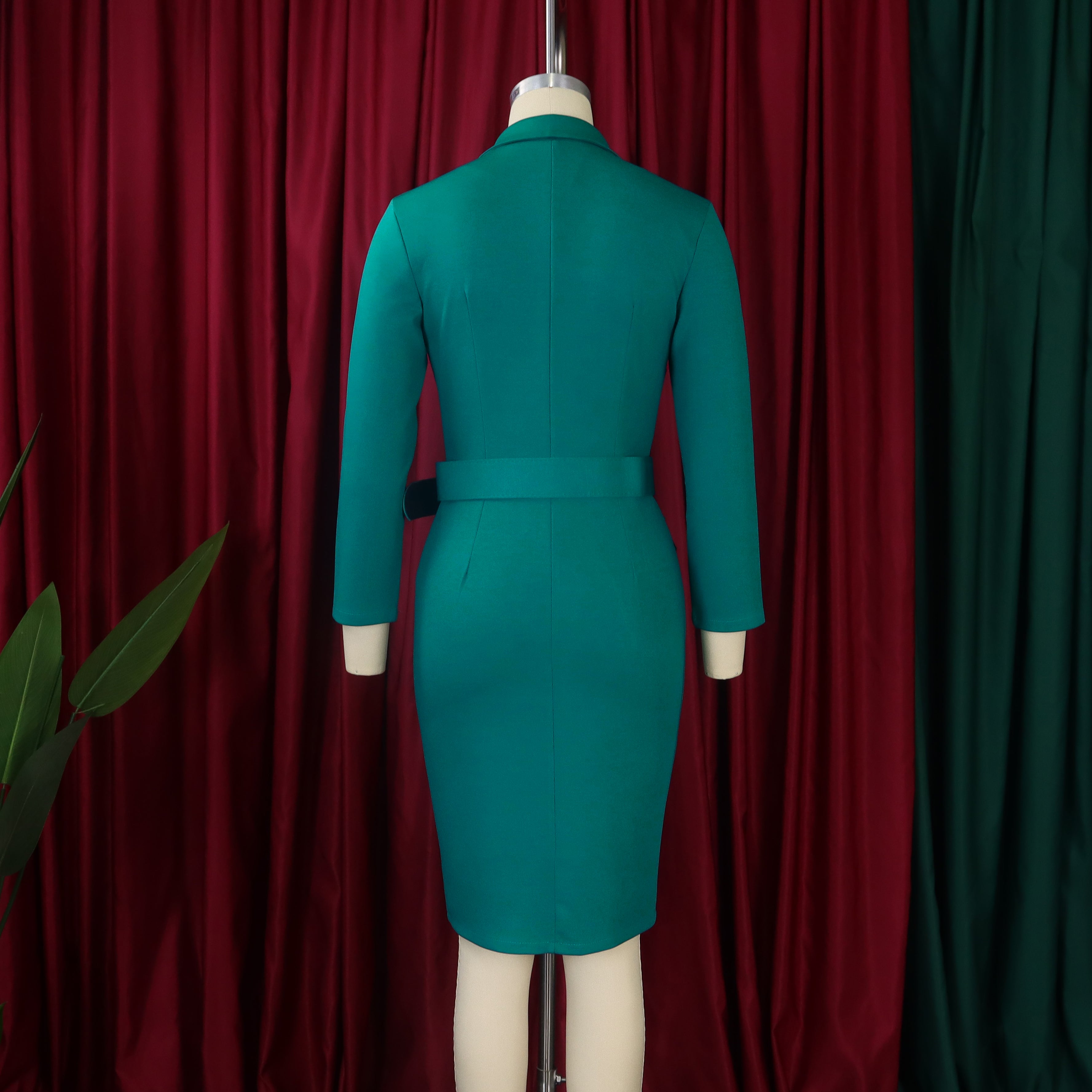 Chic Career Ol Turndown Collar Solid Color Double Breasted Plus Size African Dress 15