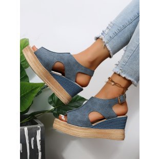 Women Summer Peep-Toe Wedge Open Toe Buckle Strap Roman High Heel Sandals 11