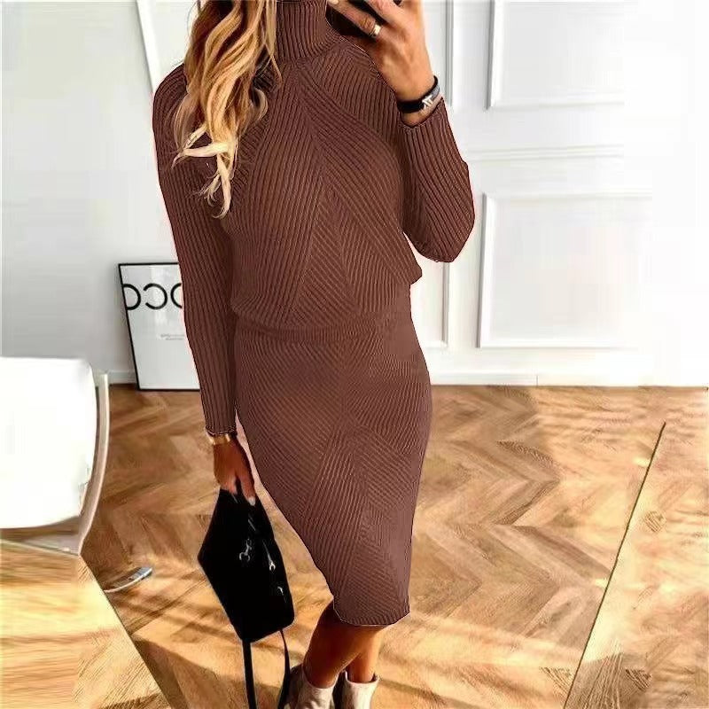 Women turtleneck knitting Solid sweater and Skirt two-piece set 19