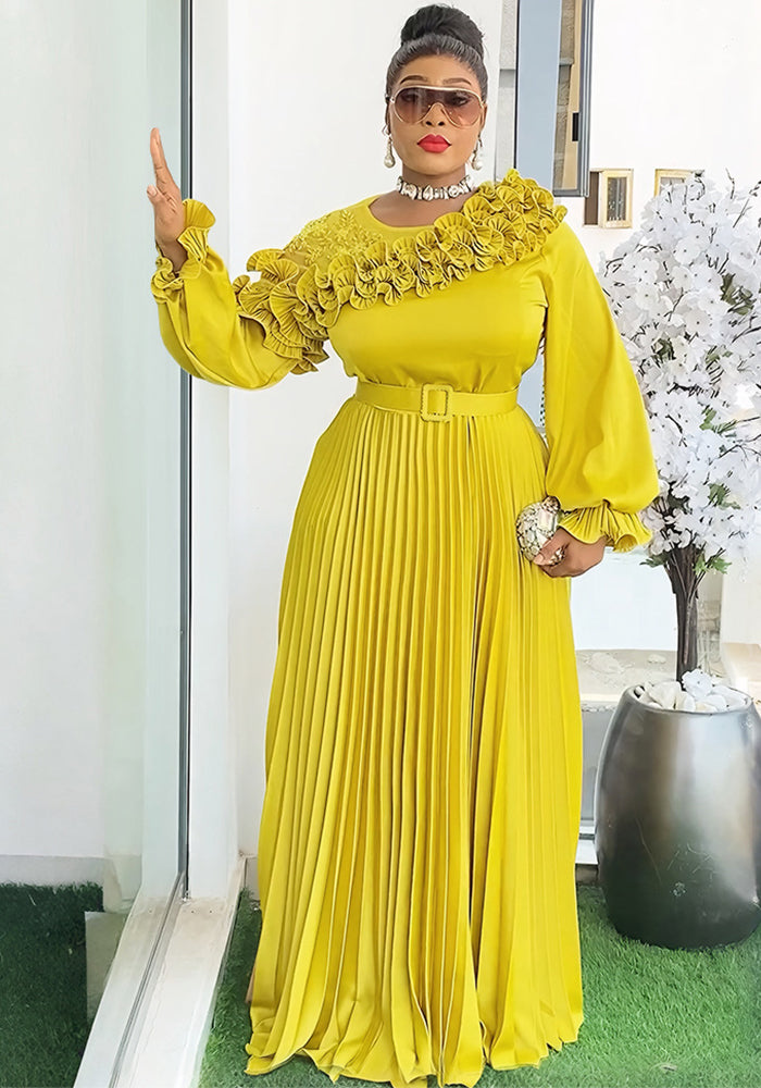 Fashion Chic Long Sleeve Dress African Plus Size Floral Maxi Gown