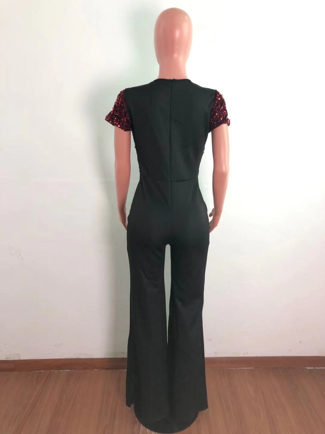 Women Irregular Sequin Patchwork Short Sleeve Jumpsuit 14