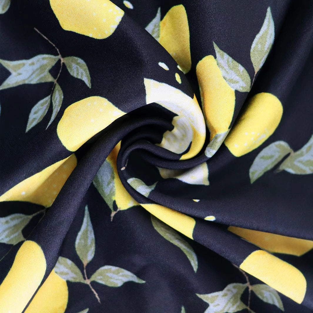 Plus Size Women's Summer Lemon Print High Waist Casual Midi Dress 5